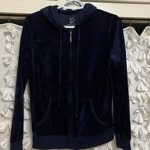 Velvet navy blue zip-up hoodie